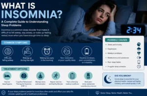 Illustration explaining insomnia and common sleep difficulties